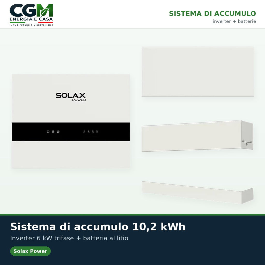 Sistema di accumulo trifase inverter 6kW batteria al litio 10.2KWh TP-HS50E Solax Power - CGM Energia e Casa