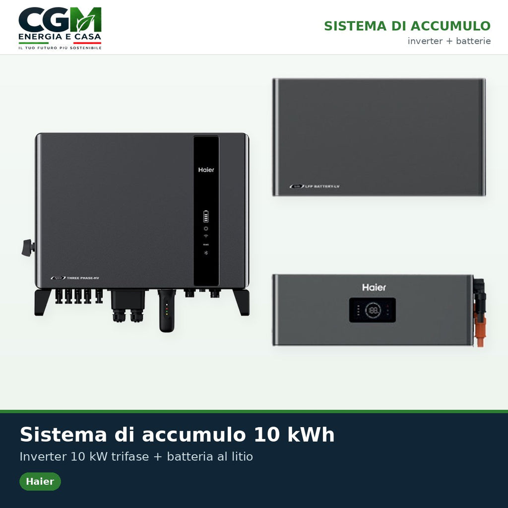 Sistema di accumulo trifase Haier HV inverter 10kW batteria al litio 10KWh - CGM Energia e Casa