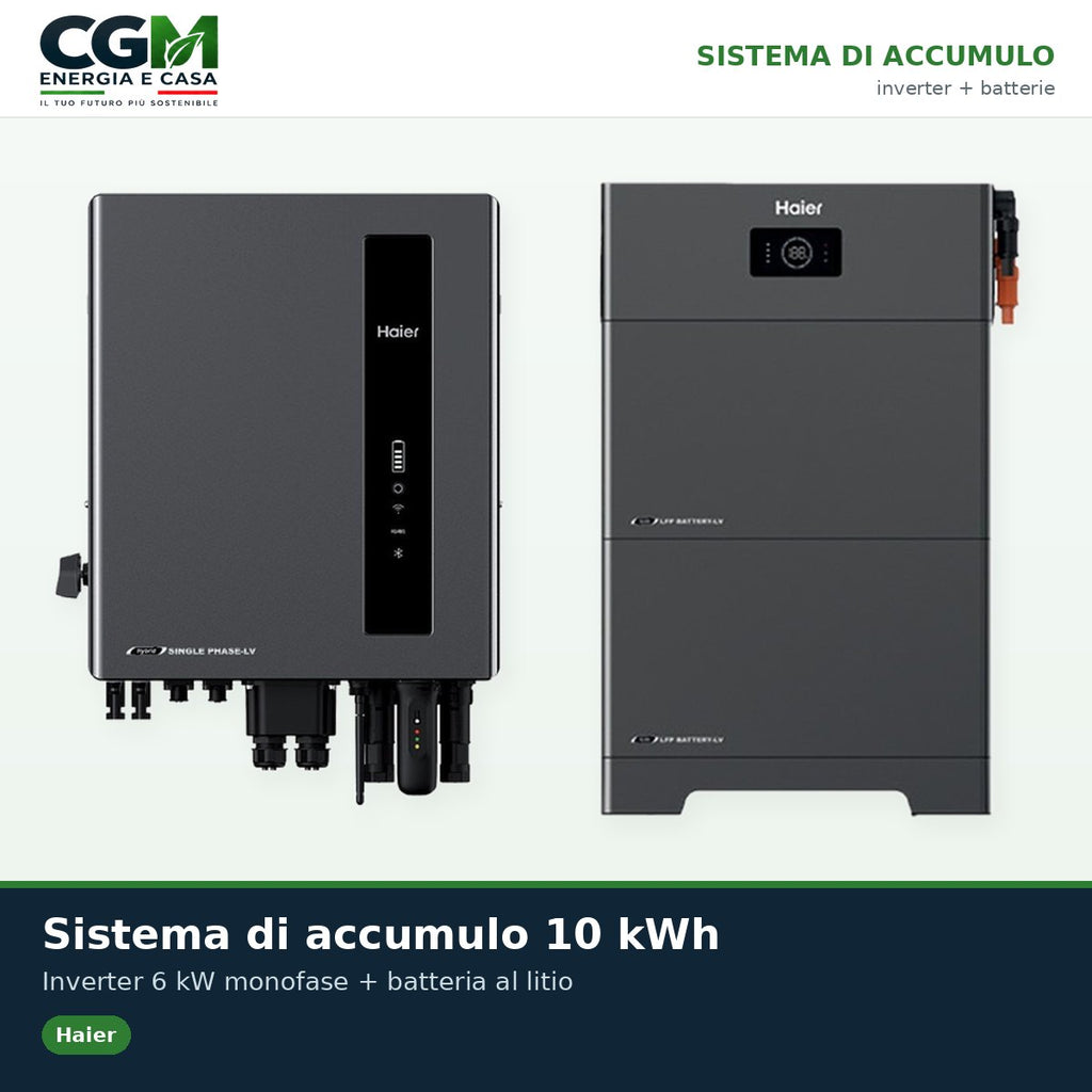 Sistema di accumulo monofase Haier LV inverter 6kW batteria al litio 10KWh BMS - CGM Energia e Casa