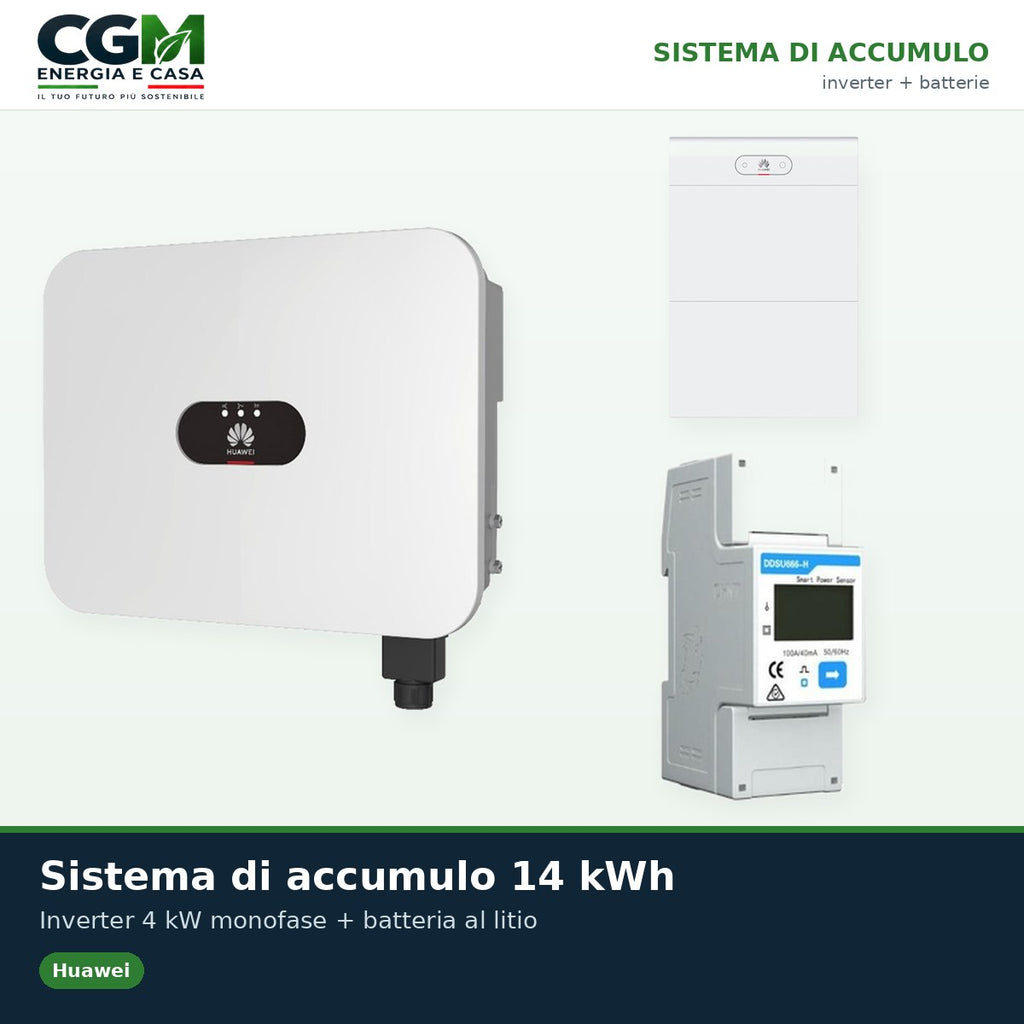 Sistema di accumulo monofase inverter 4kW LB0 Huawei batteria al litio 14kWh LUNA2000 S1 BMS - CGM Energia e Casa