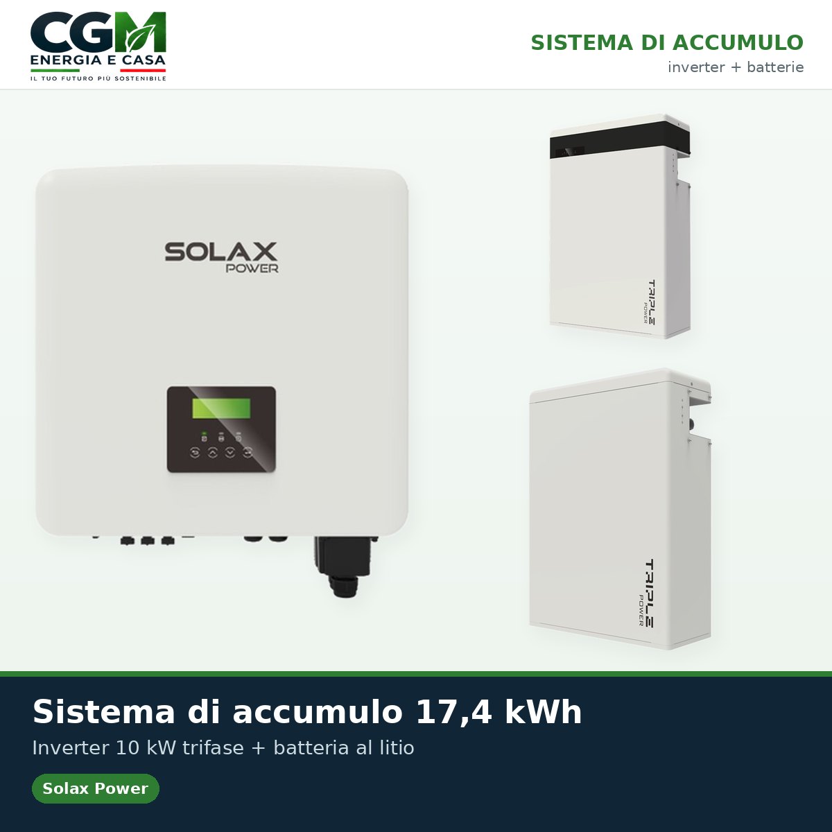 Sistema di accumulo trifase inverter 10kW batteria al litio 17.4KWh T-BAT-H5.8 Solax Power - CGM Energia e Casa