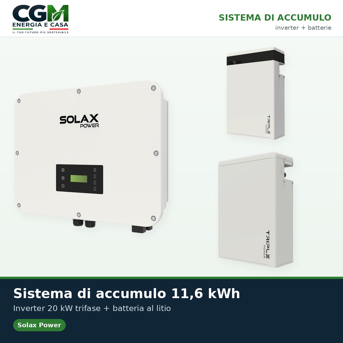 Sistema di accumulo trifase inverter 20kW batteria al litio 11.6KWh T-BAT-H5.8 Solax Power - CGM Energia e Casa