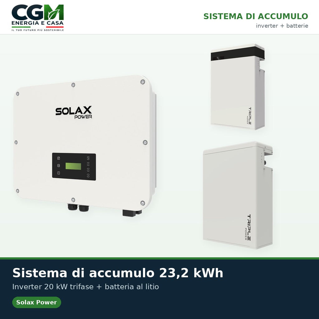 Sistema di accumulo trifase inverter 20kW batteria al litio 23.2KWh T-BAT-H5.8 Solax Power - CGM Energia e Casa