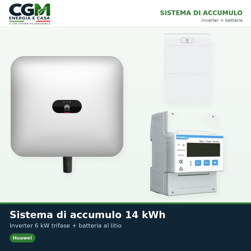 Sistema di accumulo trifase inverter 6kW accumulo 14kWh LUNA2000 BMS Huawei - CGM Energia e Casa