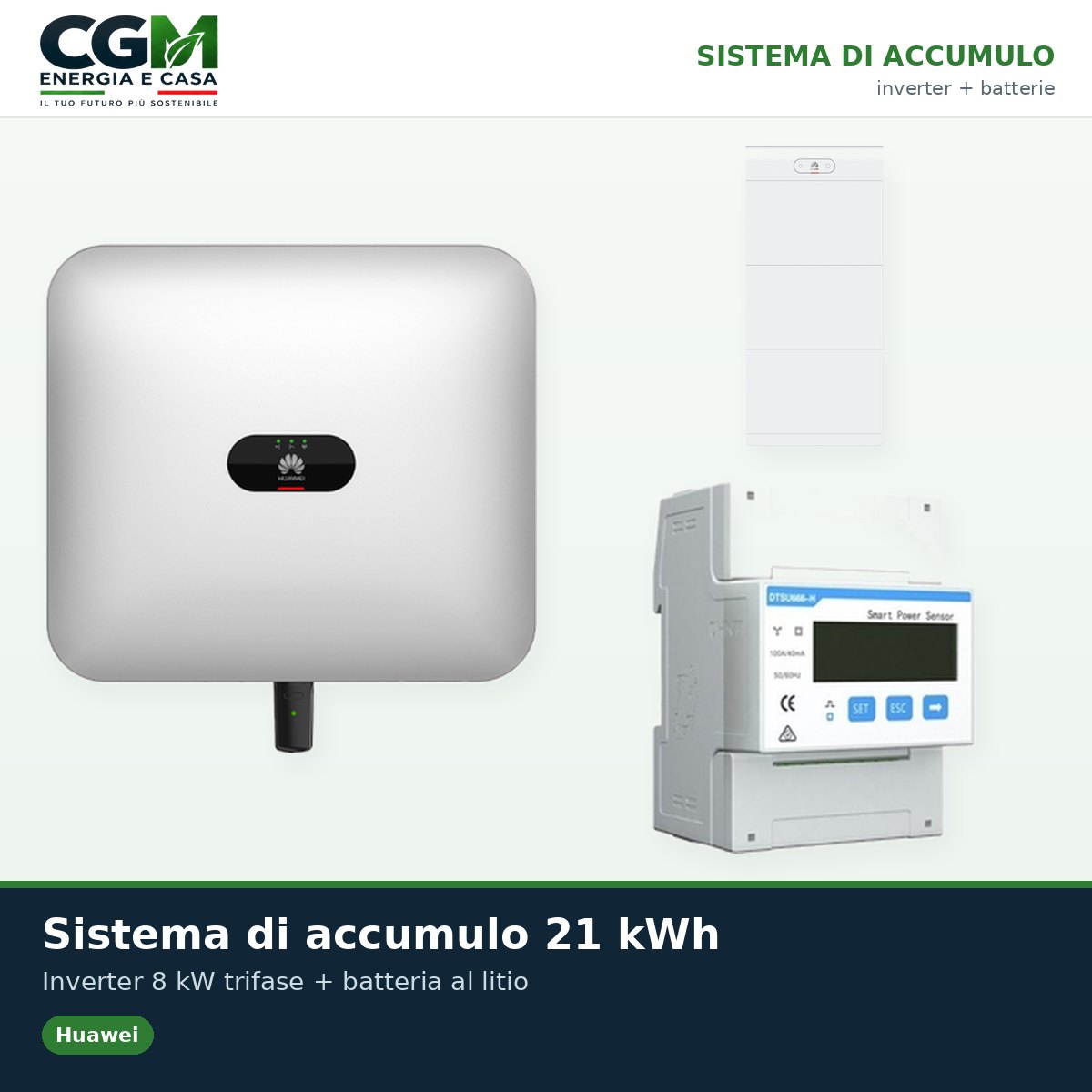 Sistema di accumulo trifase inverter 8kW accumulo 21kWh LUNA2000 BMS Huawei - CGM Energia e Casa