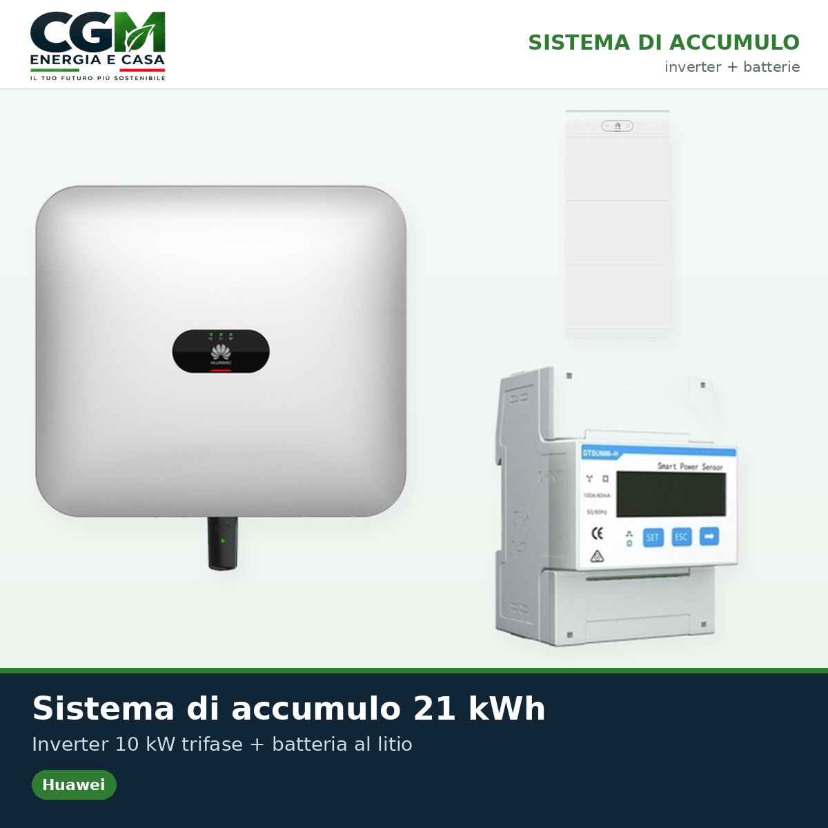 Sistema di accumulo trifase inverter 10kW accumulo 21kWh LUNA2000 BMS Huawei - CGM Energia e Casa