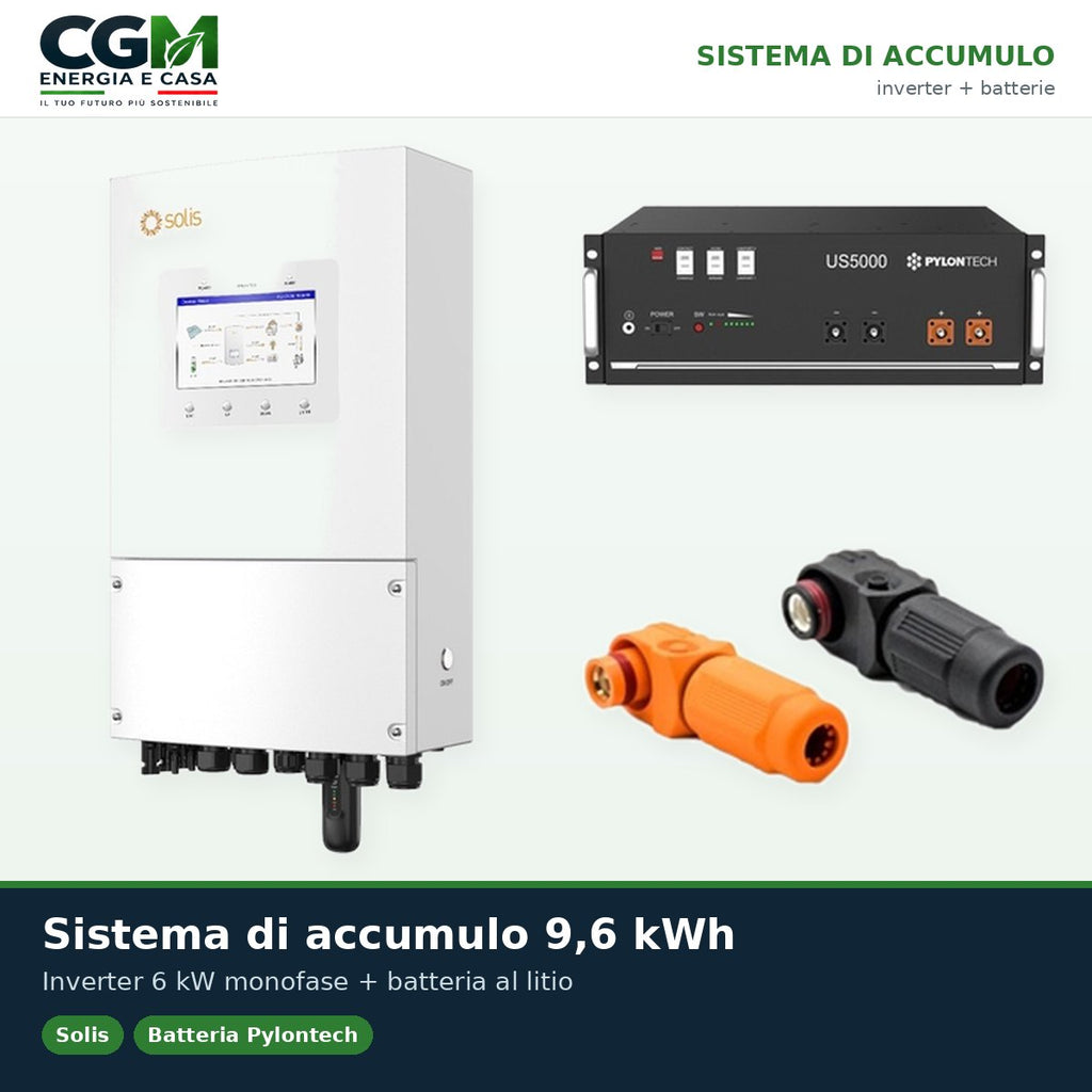 Sistema di accumulo monofase inverter 6kW Solis accumulo litio 9.6kWh Pylontech US5000 - CGM Energia e Casa