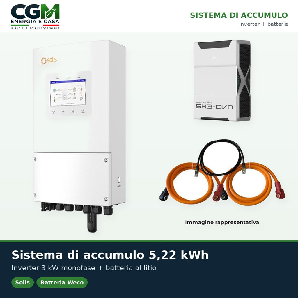 Sistema di accumulo monofase inverter LV 3kW Solis batteria al litio 5.22kWh Weco EVO 5k3 - CGM Energia e Casa