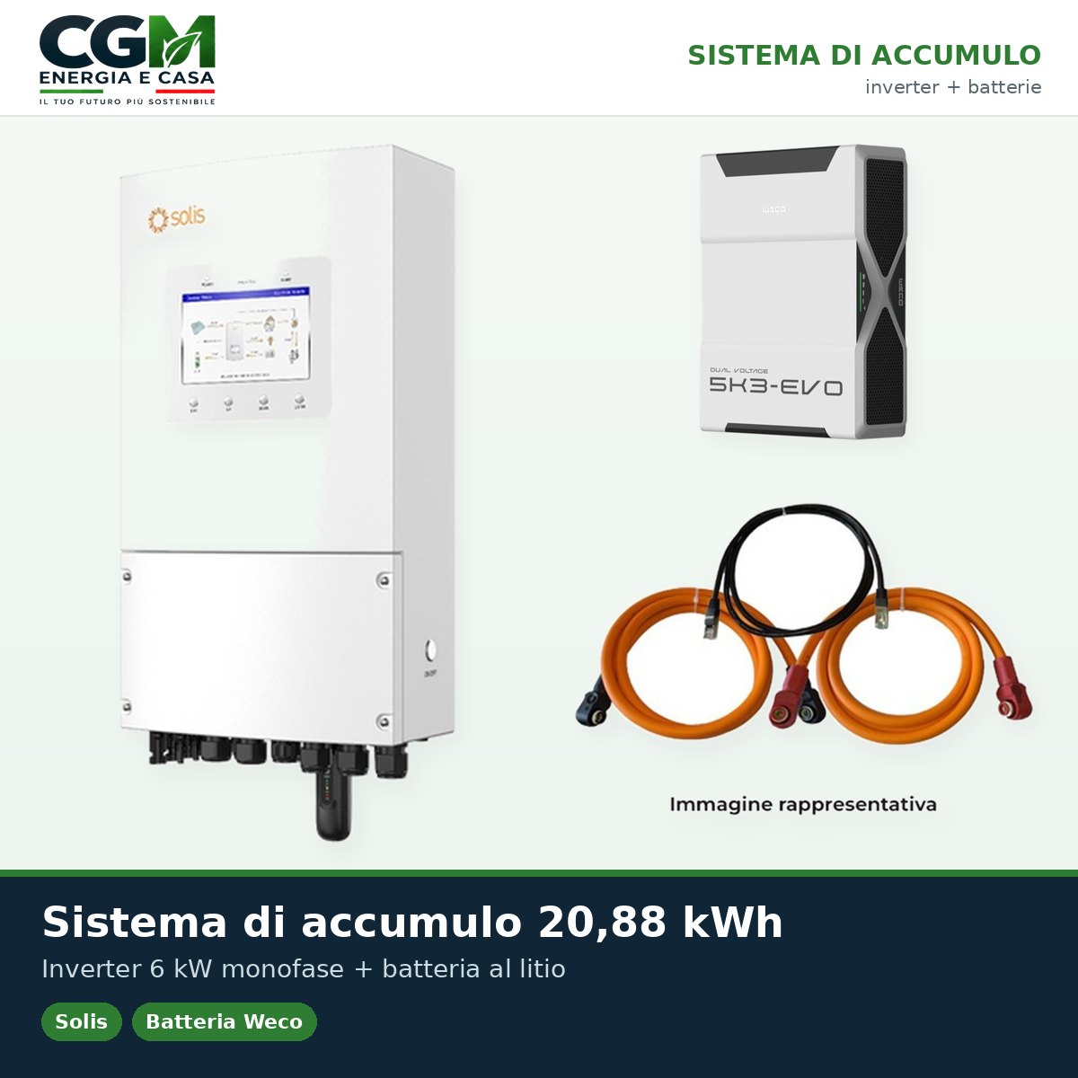 Sistema di accumulo monofase inverter LV 6kW Solis batteria al litio 20.88kWh Weco EVO 5k3 - CGM Energia e Casa