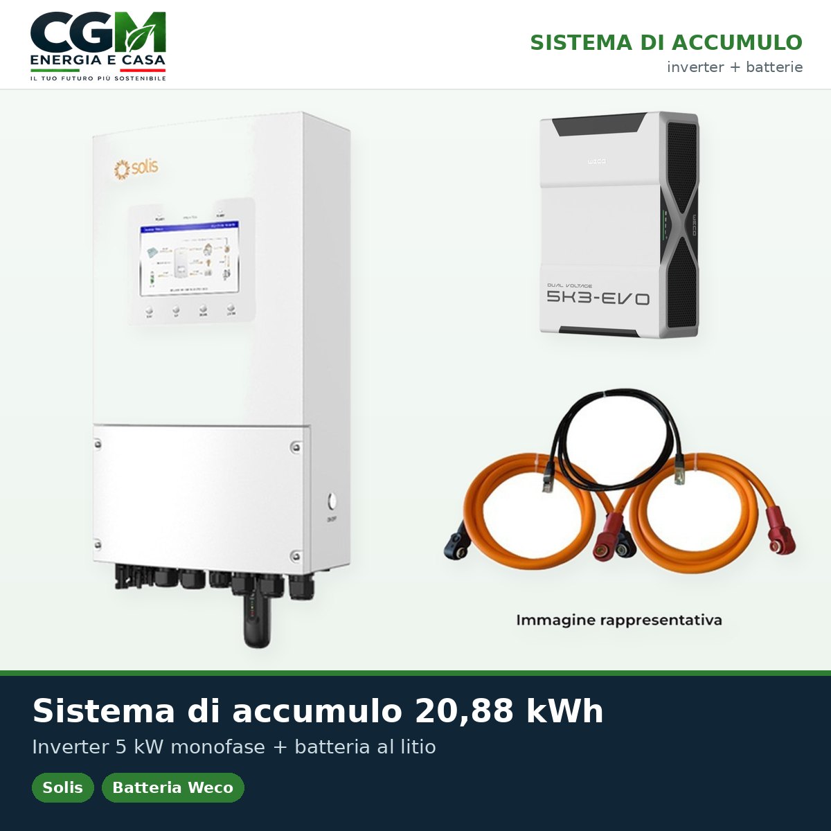 Sistema di accumulo monofase inverter LV 5kW Solis batteria al litio 20.88kWh Weco EVO 5k3 - CGM Energia e Casa