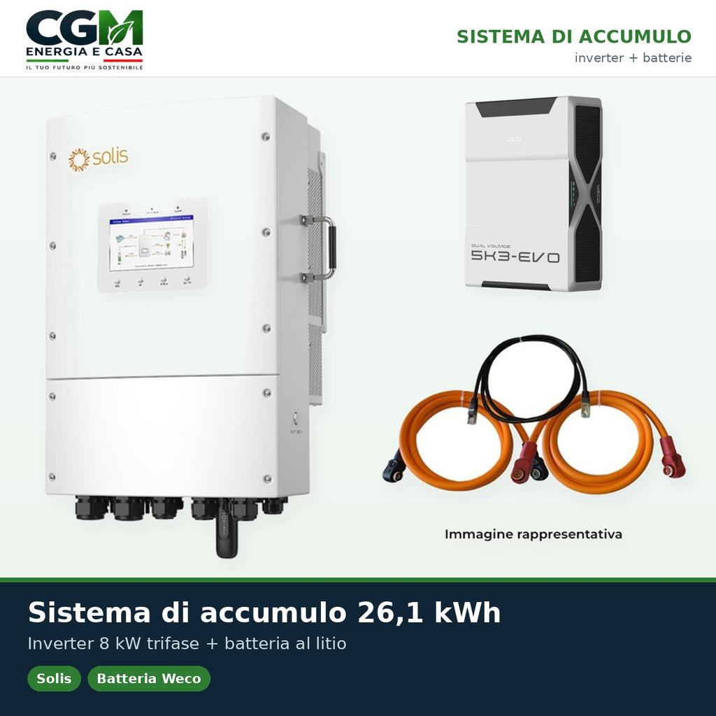 Sistema di accumulo trifase inverter 8kW Solis LV batteria al litio 26.1kWh Weco EVO 5k3 - CGM Energia e Casa