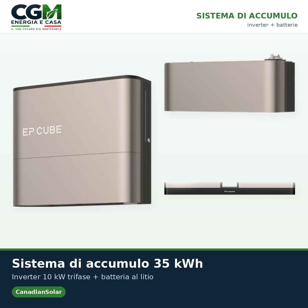 Sistema di accumulo trifase inverter 10kW EP CUBE batteria al litio 35kWh CanadianSolar - CGM Energia e Casa