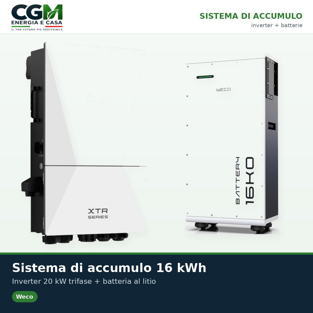 Sistema di accumulo trifase inverter Weco XTR-3 20kW batteria litio 32kWh Weco 16k0 - CGM Energia e Casa