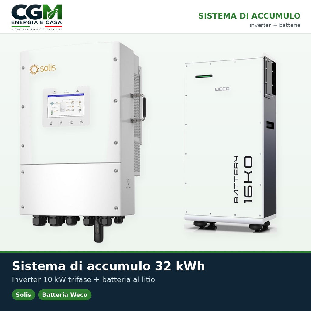 Sistema di accumulo trifase inverter 10kW Solis LV batteria al litio 32kWh Weco 16K0 LV - CGM Energia e Casa