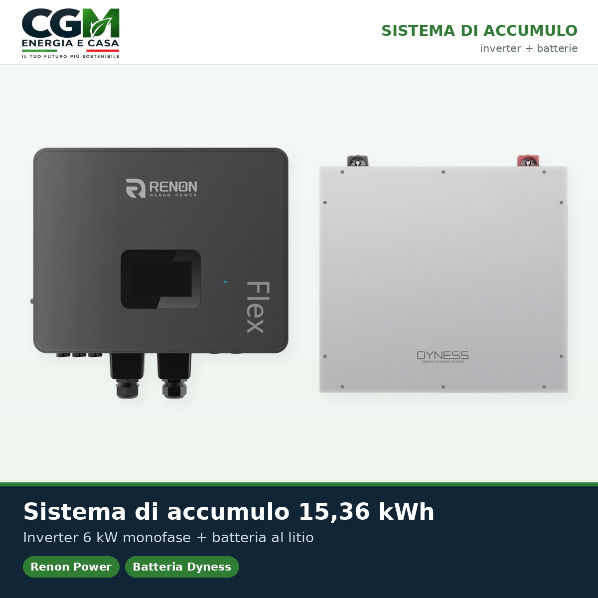 Sistema di accumulo monofase Off-Grid inverter 6kW Renon Power accumulo 15.36kWh Dyness DL5.0C - CGM Energia e Casa