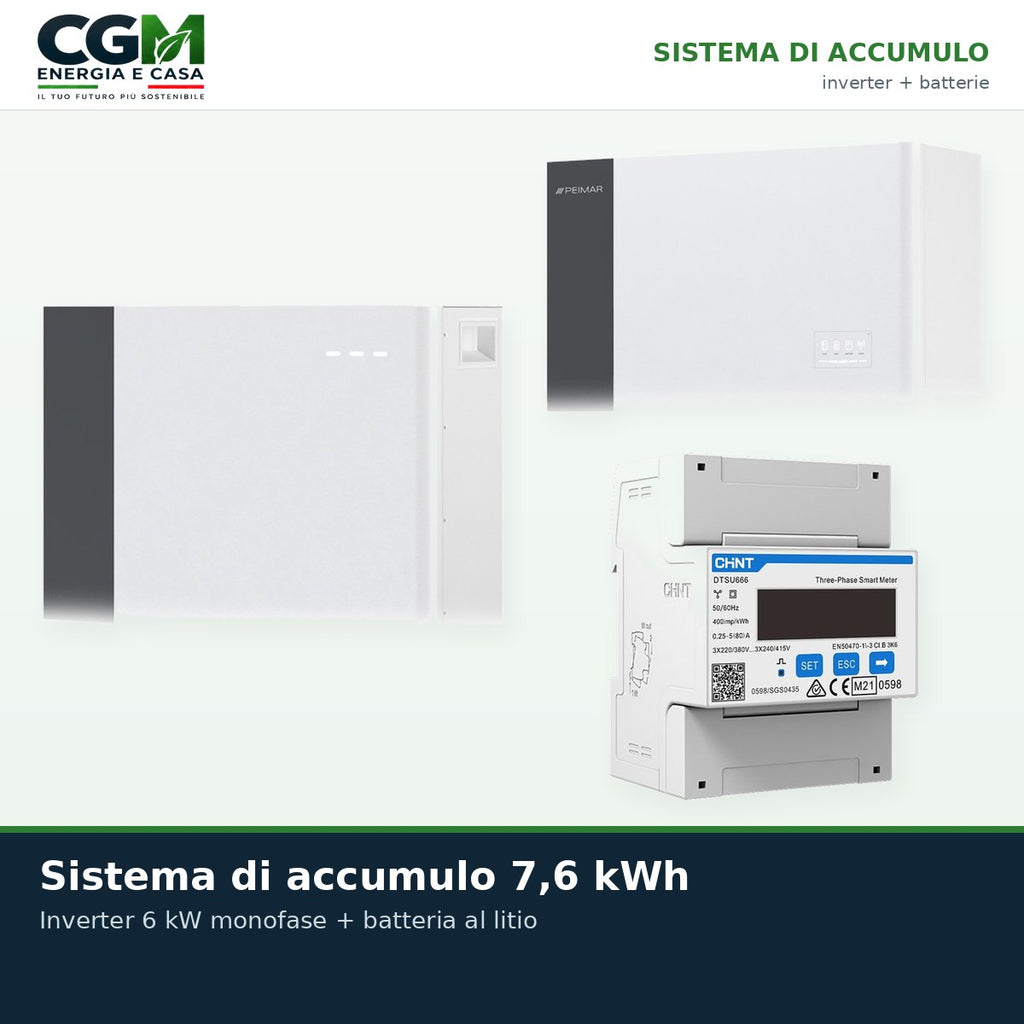 Sistema di accumulo All In One monofase inverter 6kW accumulo litio 7.6kWh Peimar - CGM Energia e Casa