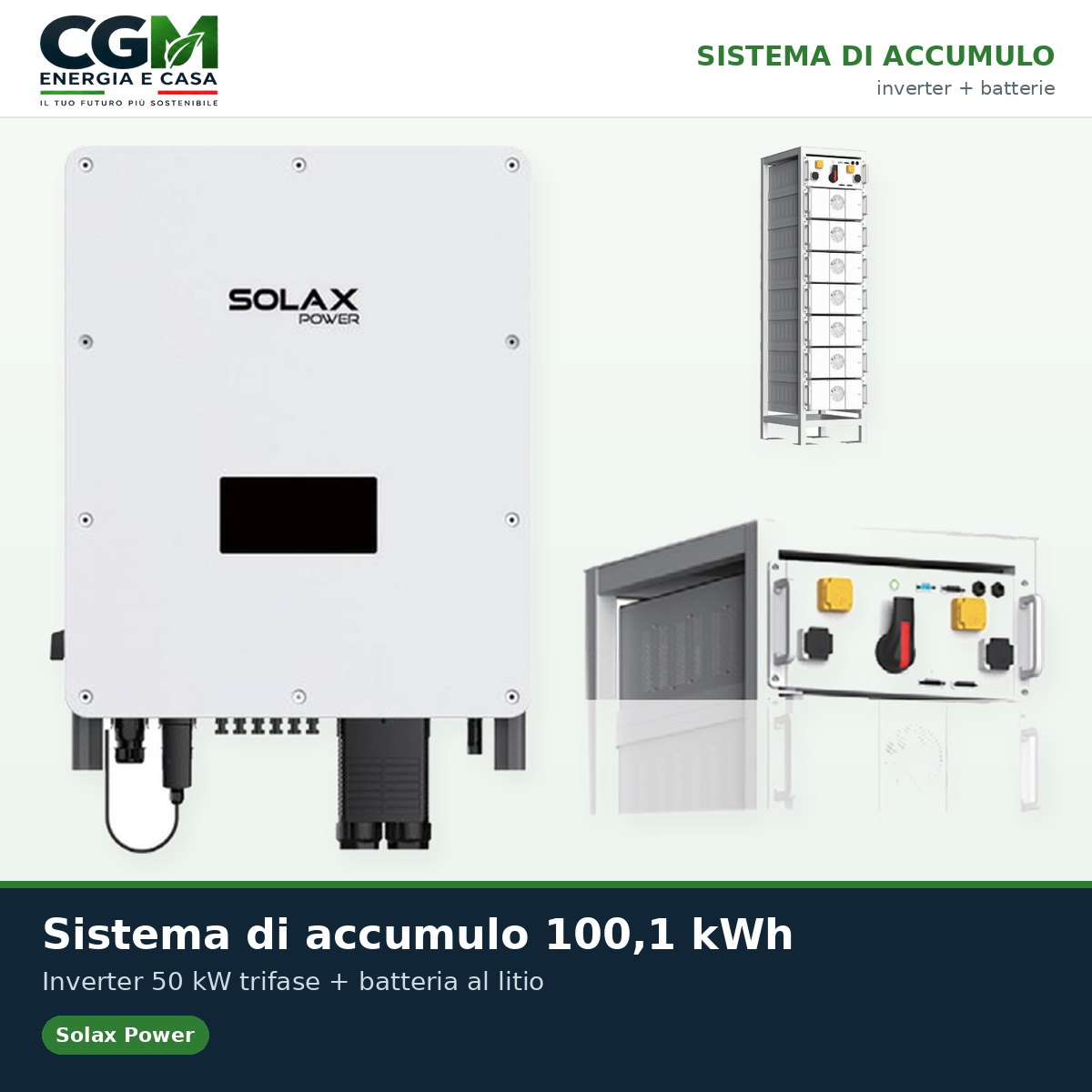 Sistema di accumulo trifase inverter 50kW batteria al litio 100.1kWh TB-HR140 Solax Power - CGM Energia e Casa
