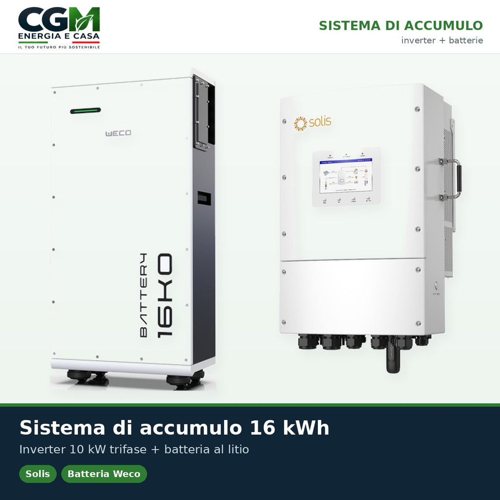 Sistema di accumulo trifase inverter 10kW Solis batteria al litio 16kWh Weco 16K0 LV - CGM Energia e Casa