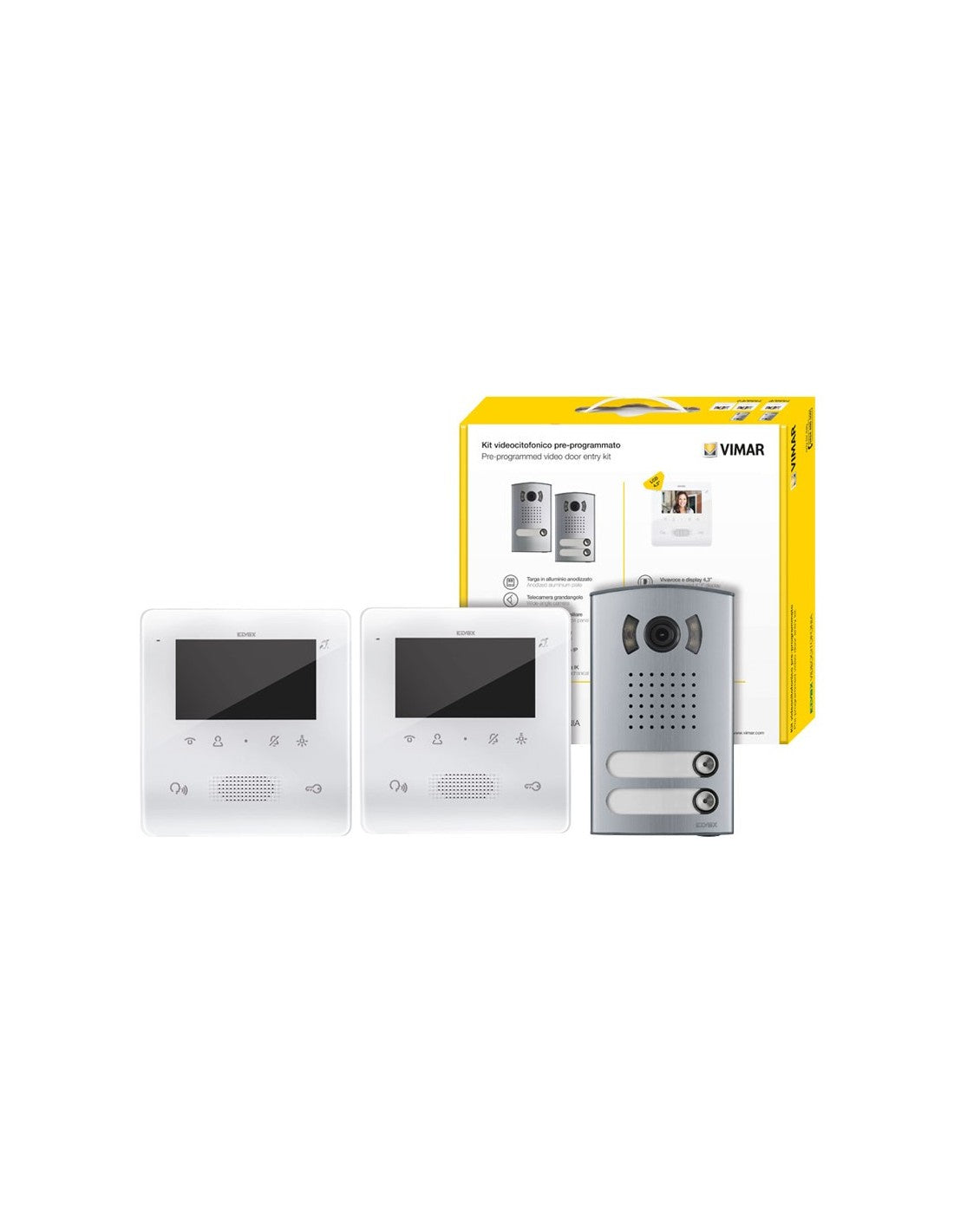 Kit videocitofonico bifamiliare vivavoce a colori 2 Fili Plus Vimar
