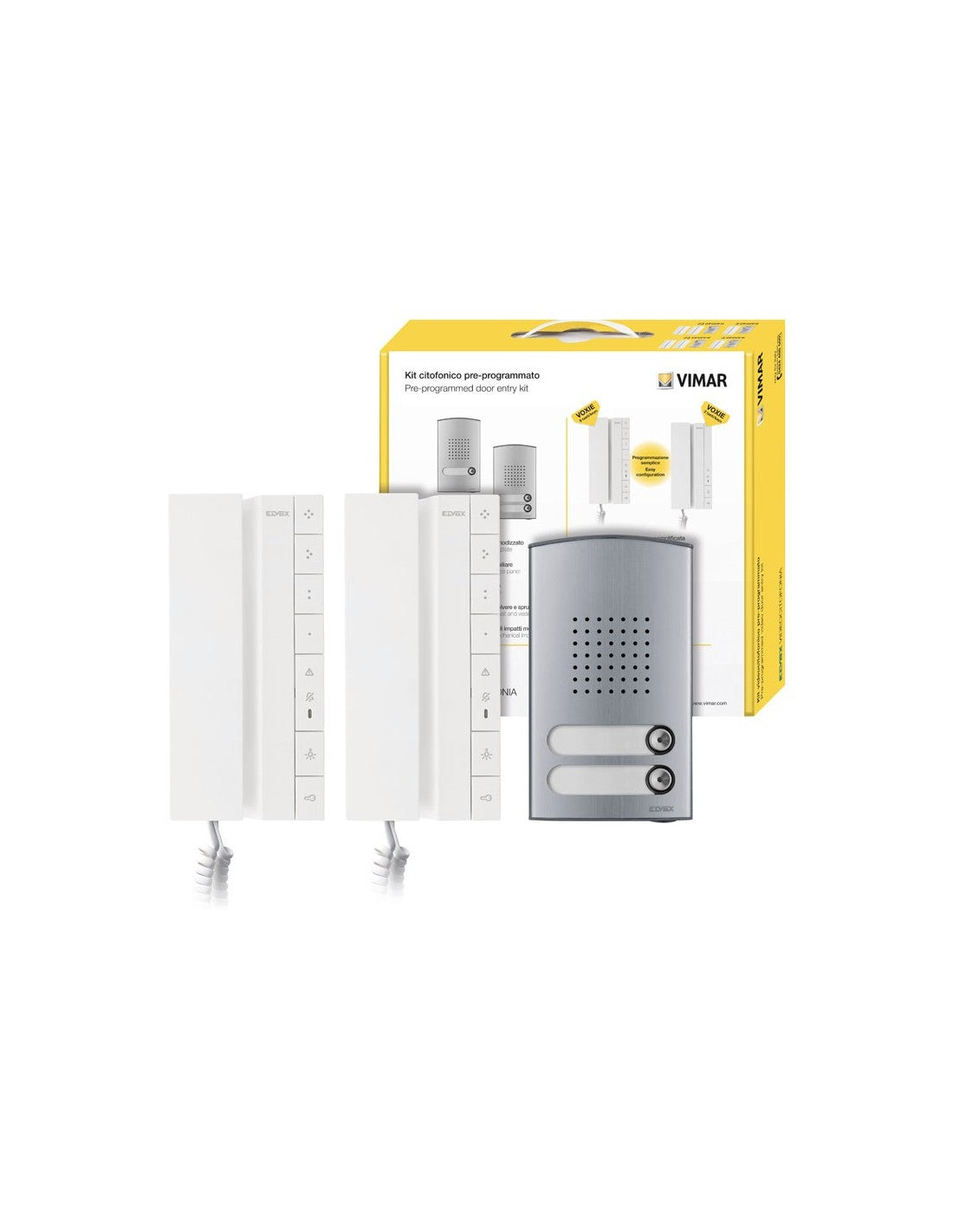Kit videocitofonico bifamiliare Voxie per sistema due Fili Plus con 6 pulsanti Vimar