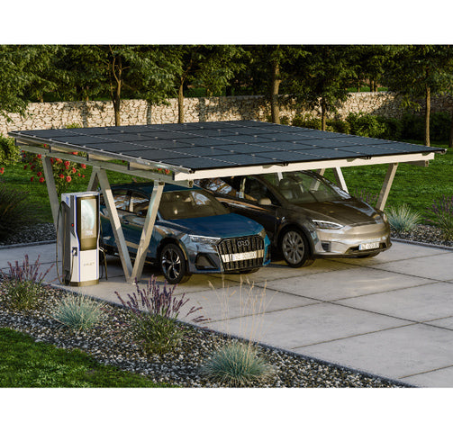 Immagine illustrativa carport fotovoltaico per 2 posti auto con pannelli