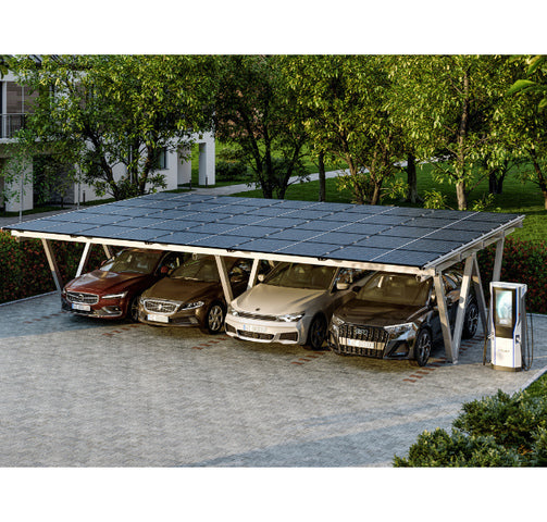 Immagine illustrativa carport fotovoltaico per 4 posti auto con pannelli